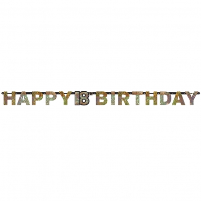 Girlianda "Happy 18th Birthday", sidabrinė-auksinė (2,13 m) 